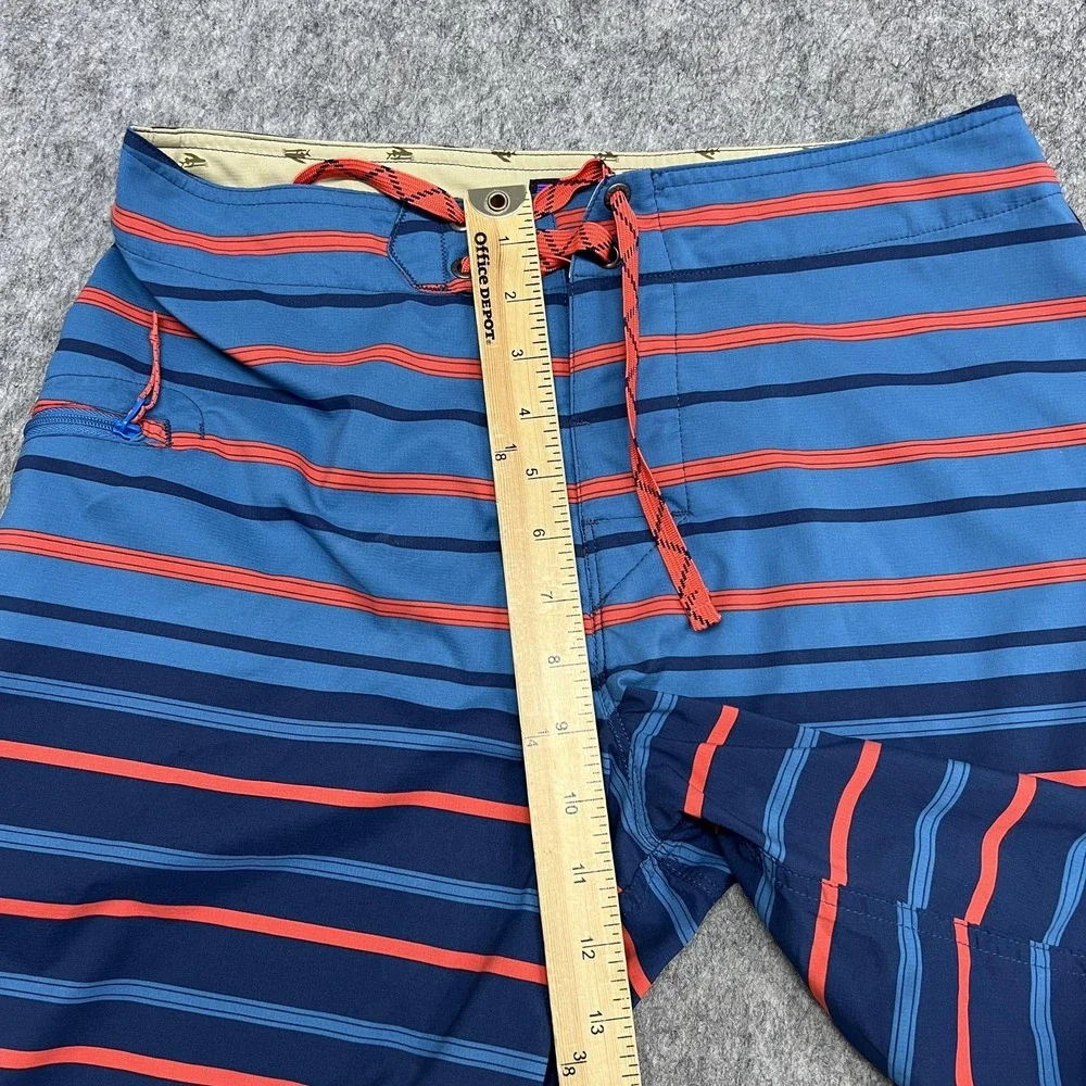 Patagonia Board Shorts Mens 30 Blue Stripe Drawstring Swim Trunks Quick Dry Surf